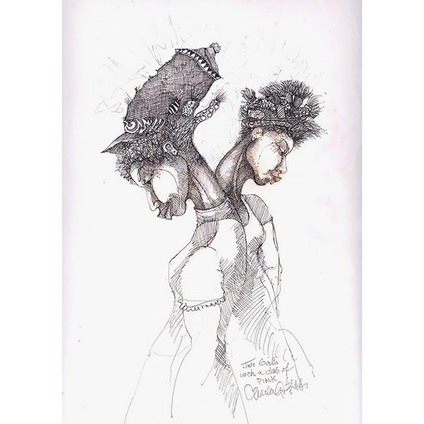 Two Girls With a Dab Of Pink - Sold